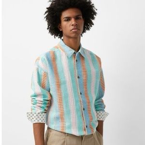 SCOTCH & SODA | Basket Weave Voile Pastel Stripe Button-down Shirt | Mens S